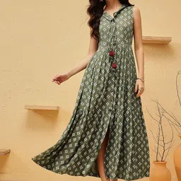 QUIERO BLUES Print Fit & Flare Maxi Dress-picture-13