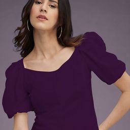 Dream Beauty Fashion Women Solid V-Neck Puff Sleeve Top-picture-0