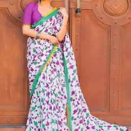 HERE&NOW Floral Pure Cotton Ikat Saree-picture-35