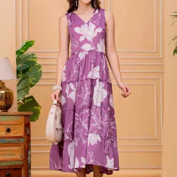 Jyoti Women V-Neck Floral Printed Fit & Flare Dress-image-4