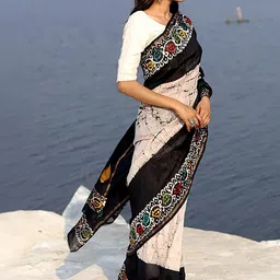 Moda Rapido Women Batik Printed Saree With Blouse Piece image 5