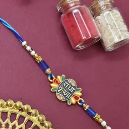 MEIRA JEWELLERY Stones Studded & Beaded Thread Rakhi With Roli Chawal Greeting Card-picture-29