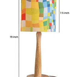 green girgit Yellow Printed Wood Cylindrical Shaped Table Lamp with Bulb image 5