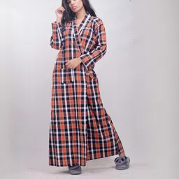CLYMAA Orange Wool Blend Maxi Checked Nightdress image 5