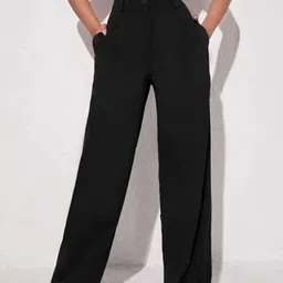 BROADSTAR Women Black Smart Loose Fit High-Rise Easy Wash Trousers-picture-22