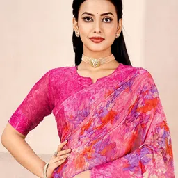 KALINI Floral Printed Saree With Unstitched Blouse Piece image 5