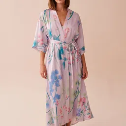 La Vie en Rose Printed Shoulder Straps Satin Maxi Nightdress With Robe-picture-18