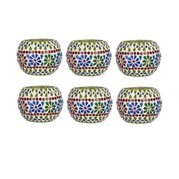 Somil Vibrant Multicolor Glass Candle Holder Add A Touch Of Magic To Diwali, Parties & Candlelight Dinners, Size-11 X 11 X 8 Cm Pack OF 6-picture-39