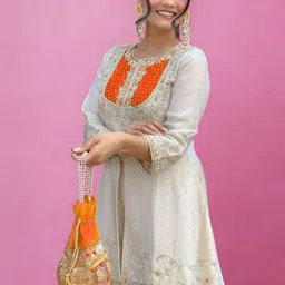 CREEPER Ethnic Motifs Embroidered Round Neck Panelled Sequinned A-Line Kurta With Palazzos image 4