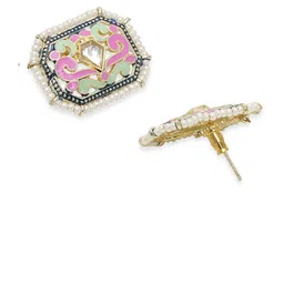 Anouk Gold-Plated Stones Studded and Beaded Meenakari Contemporary Studs image 5