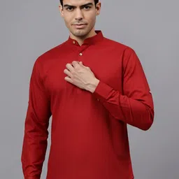 Navkanj Band Collar Roll-Up Sleeves Straight Short Kurta-picture-35