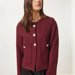 Happiness istanbul Self Design Collarless Long Sleeves Bomber Jacket image 2