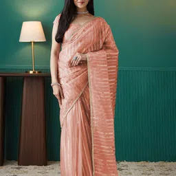 RACHNA Women Striped Embroidered Organza Designer Saree-picture-37