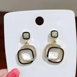 rappersshop Square Layered Black Drop Earrings Alloy Drops & Danglers image 3