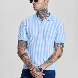 Snitch Men Striped Polo Collar Slim Fit T-shirt-picture-14