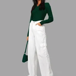 Maheshvi Top-18-Apple-Green Women Ribbed Shirt Collar Long Sleeves Fitted Top image 2