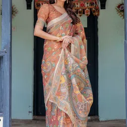 ALMAARI FASHION Floral Printed Pure Cotton Jamdani Saree With Unstitched Blouse Piece image 5