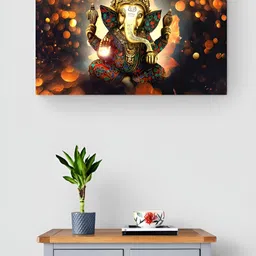 Tushaco Handicrafts Yellow & Black 1 Piece Canvas Religious Wall Paintings image 5