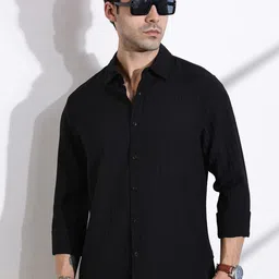 Thomas Scott Men Classic Slim Fit Spread Collar Textured Casual Shirt-image-86