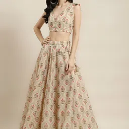 Kaizen TEXO FAB Printed Cotton V-Neck Semi-Stitched Lehenga & Unstitched-image-85