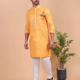 NAMASKAR Men Embroidered Mandarin Collar Kurta-image-40