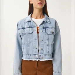 Happiness istanbul Spread Collar Pure Cotton Washed Denim Jacket-picture-16