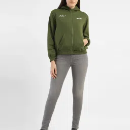 levi's Women's Alphanumeric Print Green Hooded Sweatshirt image 1