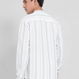 7 Alt by Pantaloons Men Relaxed Fit Vertical Striped Band Collar Pure Cotton Casual Shirt image 5