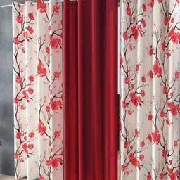 Galaxy Home Decor Maroon & White 3 Pieces Floral Printed Long Door Curtains-picture-17
