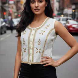 ZHOF Embellished Embroidered Cotton Crop Top image 3