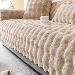 DREAM CARE Beige & Cream-Coloured Polyester 3 Piece Sofa Cover With Arms image 2