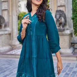 CORSICA Women Floral Embroidered V-Neck Fit & Flare Above Knee Dress-image-7