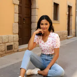 glitchez Floral Print Ruffle Trim Smocked Cotton Blouson Crop Top image 2