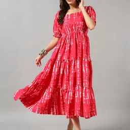 Krunal Raiyani Women Tie and Dye Dyed Puff Sleeve A-Line Midi Dress-image-48