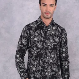 Crimsoune Club Men Smart Spread Collar Floral Printed Cotton Slim Fit Casual Shirt-picture-32