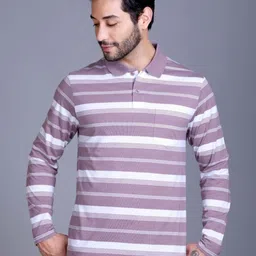 SANE ORIGINALS Men Striped Polo Collar Pockets T-shirt image 4