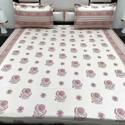 Pure Decor White & Brown Floral 400 TC Queen Bedsheet with 2 Pillow Covers image 5