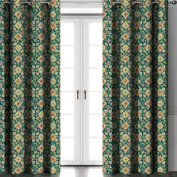 HOMEBREW FURNISHINGS Green & Yellow 2 Pieces Printed Room Darkening Long Door Curtains-picture-15