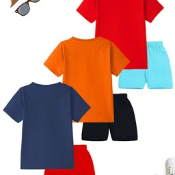 KUCHIPOO Boys Pack Of 3 Round Neck Printed T-shirt With Shorts image 2