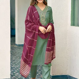 KALINI Women Ethnic Motifs Embroidered Regular Kurta with Trousers & With Dupatta-picture-13