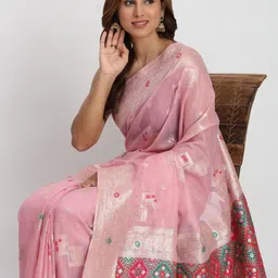 Mitera Woven Design Zari Linen Blend Saree image 4