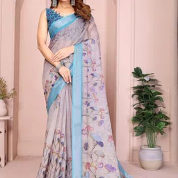 AwadhiCraft Floral Linen Blend Handloom Saree-picture-20