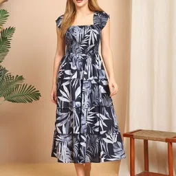 Aawari Floral Print Off-Shoulder Jacquard Fit & Flare Maxi Dress-image-70