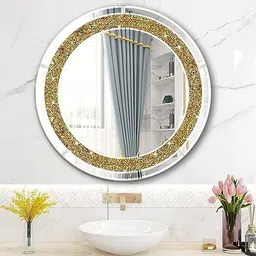 alfa design Round 24x24" Frameless Wall Mirror with Gold Crystal Crush Diamond Home Décor Bathroom Mirror-picture-39