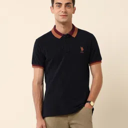 u.s. polo assn. Men Solid Polo Neck Pure Cotton Blue T-Shirt-picture-10