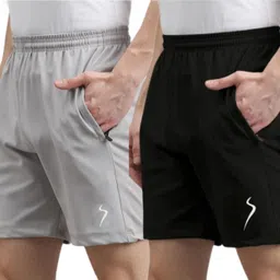houseofcommon Pack of 2 Solid Men Black, Grey Sports Shorts-picture-14