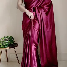 pd cloth villa Solid/Plain Bollywood Satin, Silk Blend Saree image 3