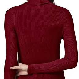 gulika Men Striped High Neck Maroon, White Sweater image 2