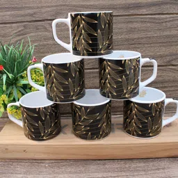 laghima jadon Pack of 6 Ceramic Coffee Cups & Tea Cup Printed Design Cup Big Size 200ML Dishwasher Safe image 1