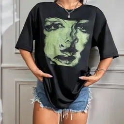 calm down Women Graphic Print Round Neck Cotton Blend Black T-Shirt-picture-20